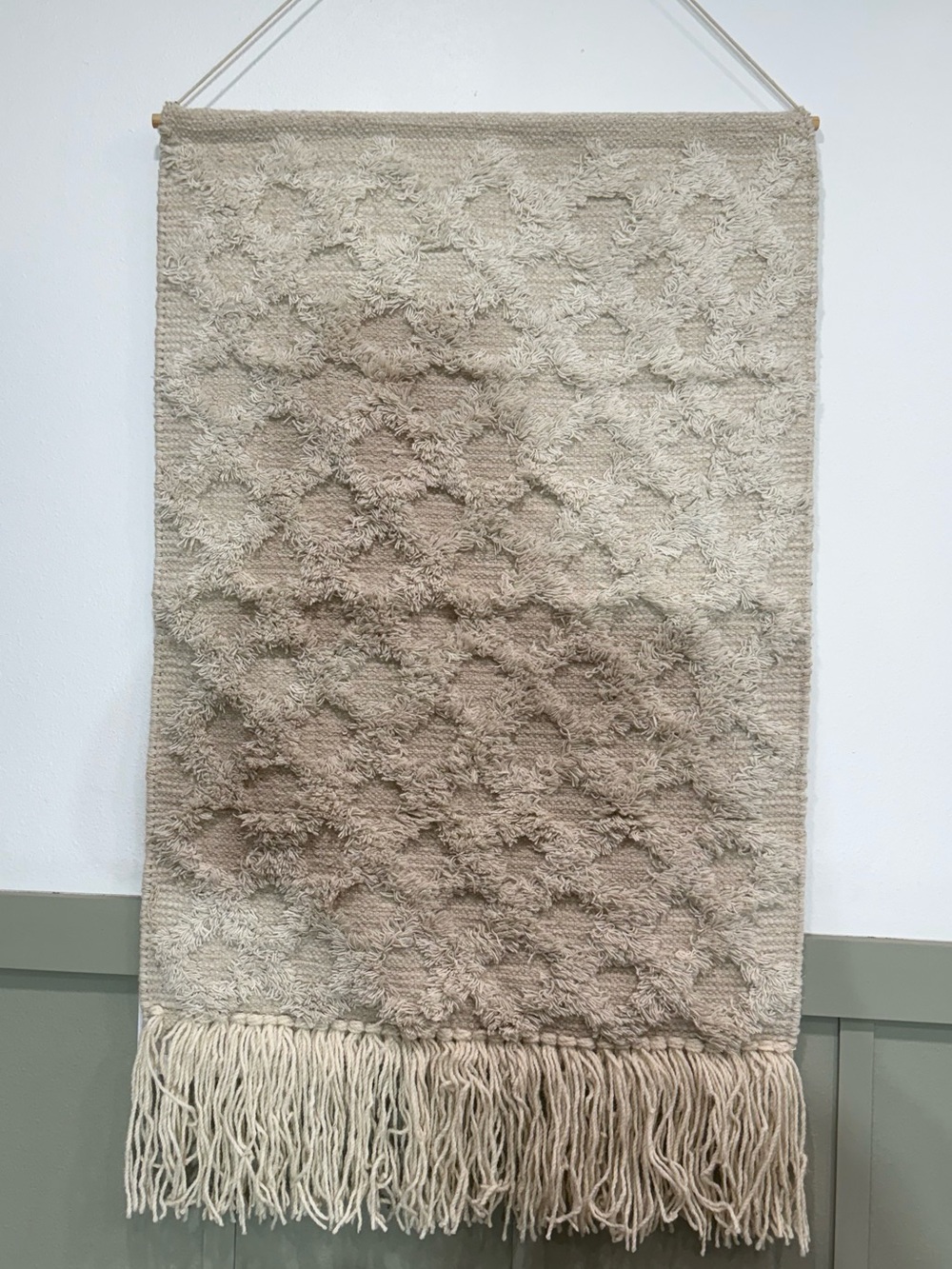 Hand Crafted Neutral Cream and Tan Textured Fringe Wall Tapestry